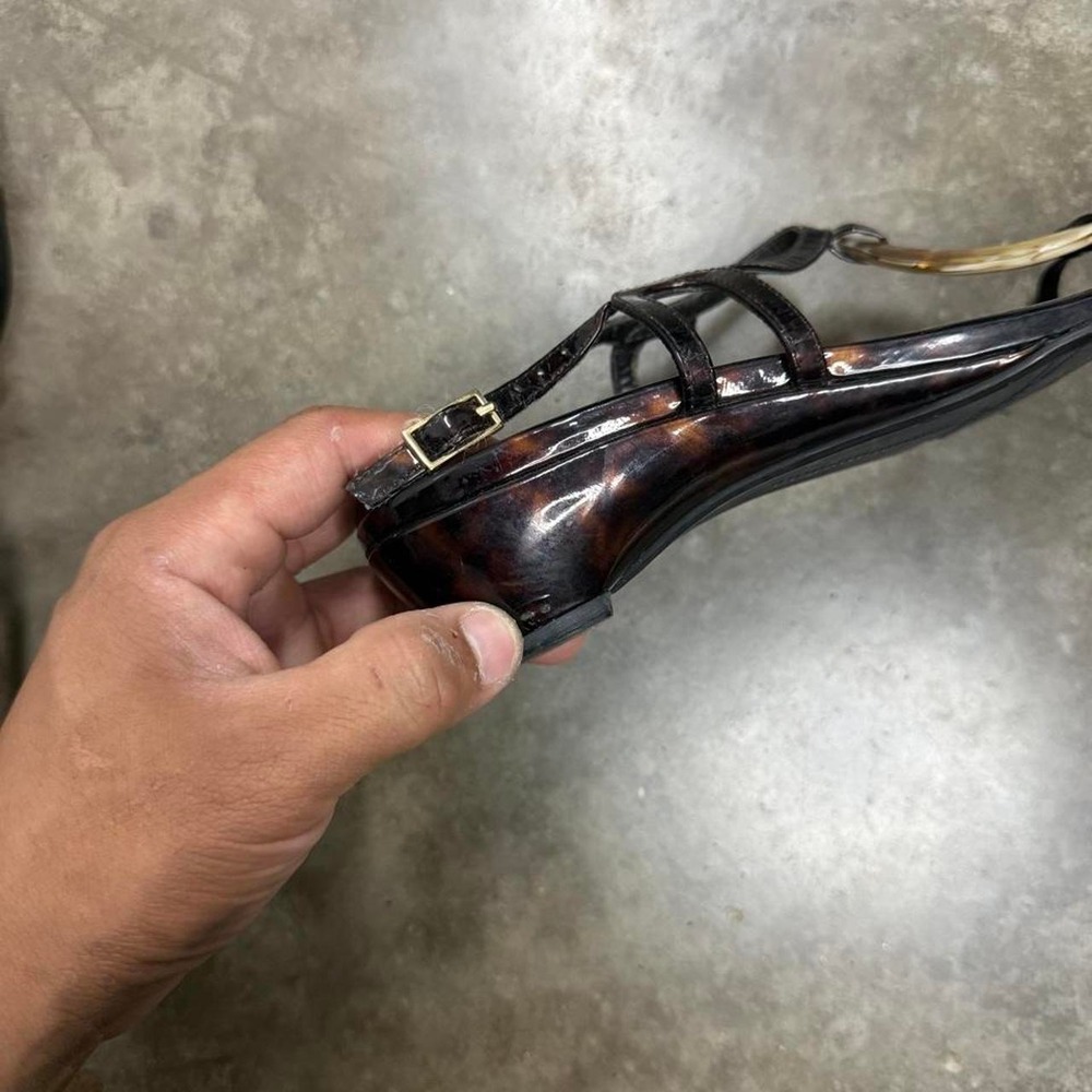 Stuart Weitzman Brown Tortoise Shell Patent Leather Slingback Sandals Womens 9.5 - Picture 7 of 8